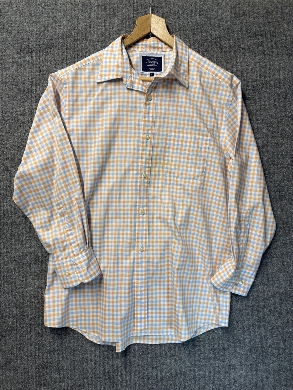 Charles Tyrwhitt Men's Orange Blue Check Classic Fit Dress Shirt Size Medium